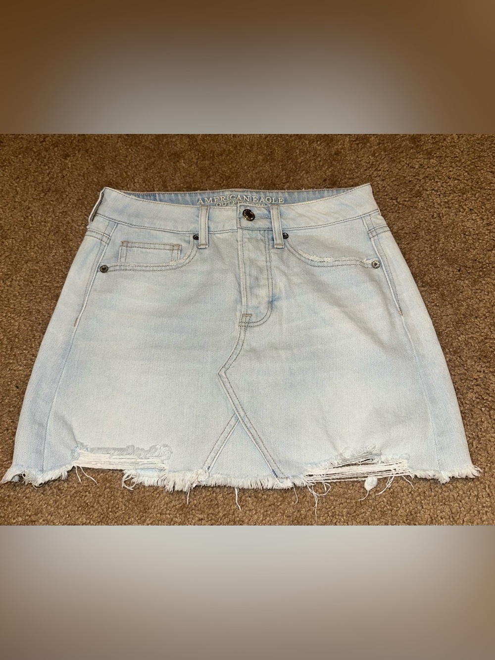 American Eagle Outfitters Light Blue Frayed Denim Mini Skirt size 0